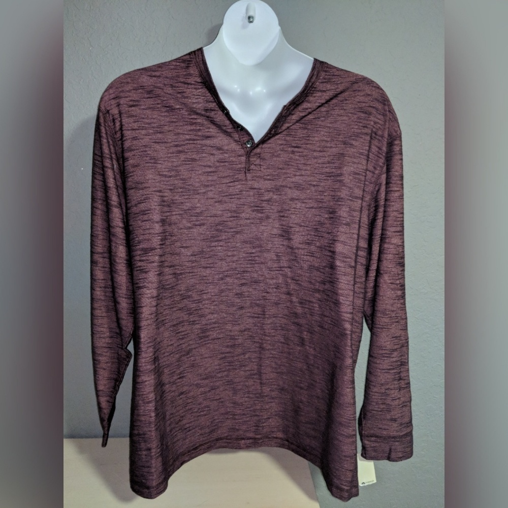 Mens Haggar Burgundy Heather Henley Long Sleeve 2X